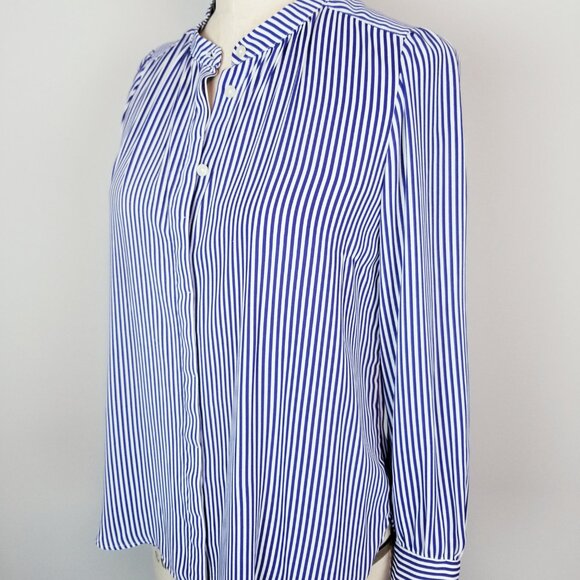 Loft Navy Blue & White Stripe L/Sleeve Button Front Blouse * Ladies Small Petite - Picture 2 of 7